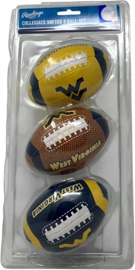 Rawlings NCAA 3 Pack Softee Football, West Virginia, 5", Team Colors