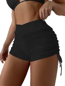 SherryDC Women High Waisted Swim Shorts V Cut Bikini Swimsuit Bottoms Drawstring Ruched Bathing Suit Board Shorts