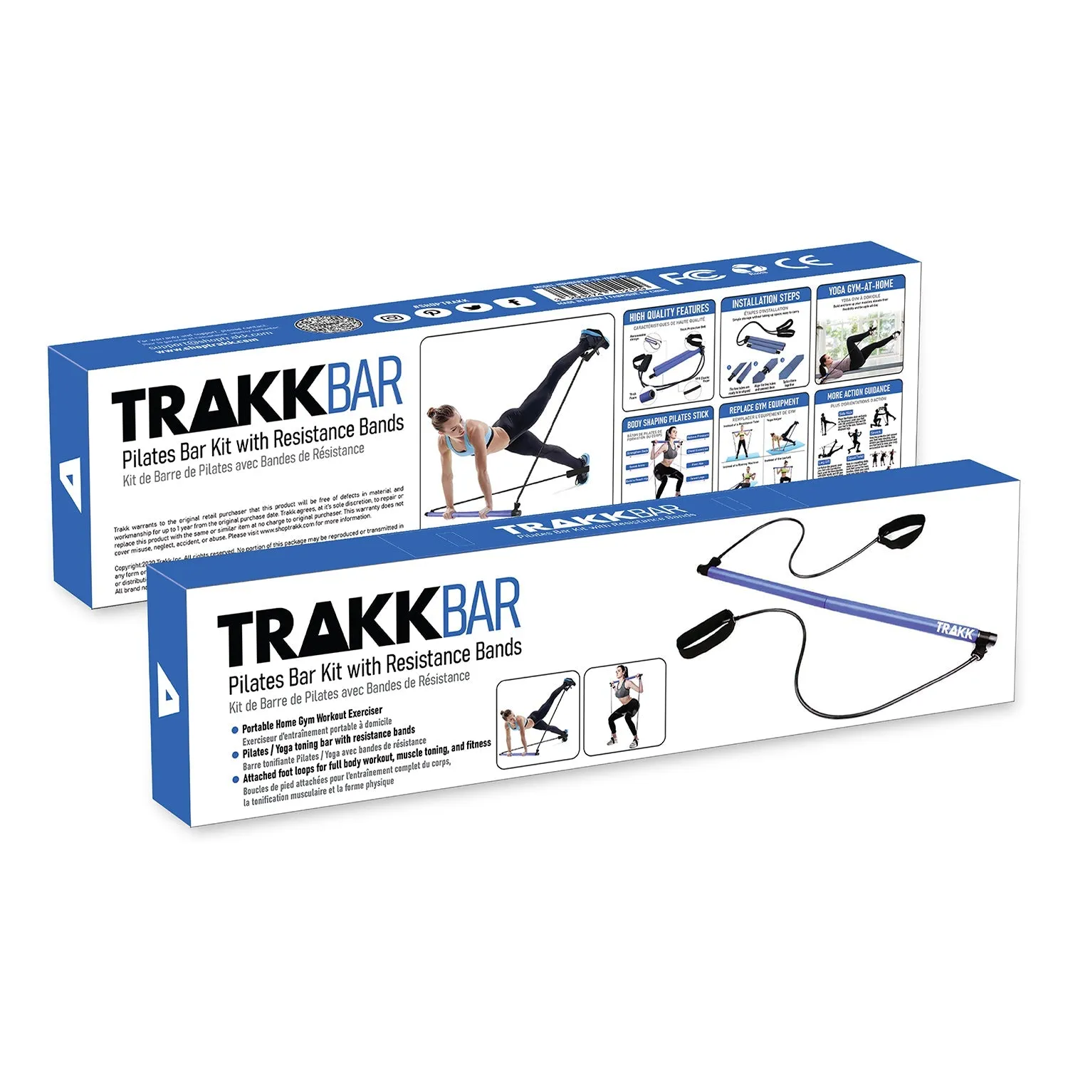 TRAKK Pilates Bar Kit with Resistance Band for Portable Home Gym Workout, 3-Section Yoga Pilates Stick Muscle Exercise Equipment Toning Bar