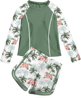 Vogseek Girls Rash Guard Swimsuits 2 Piece Bathing Suit UPF 50  Summer Swimwear Size 7-12T