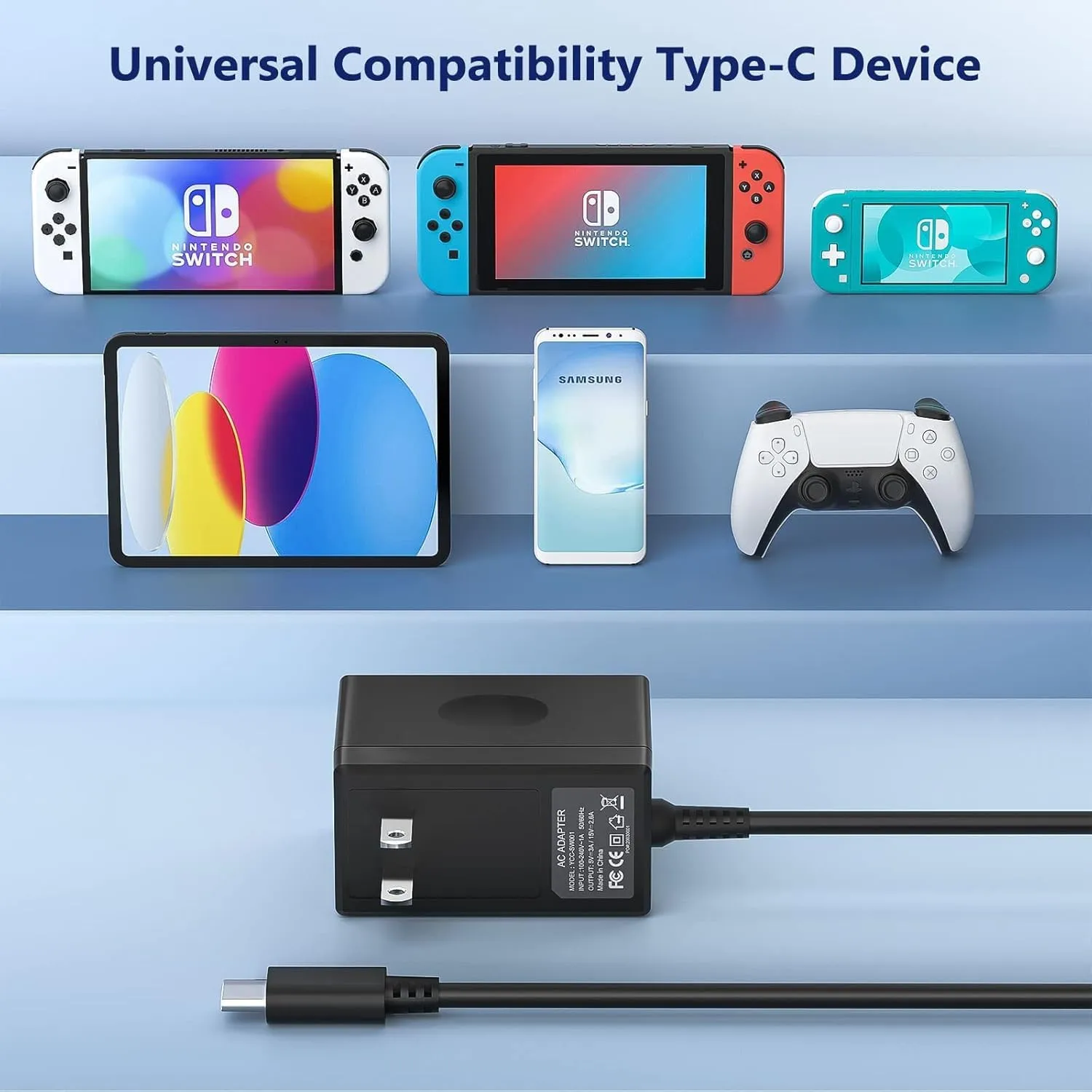 YCCSKY Charger for N-intendo S-Witch, 45W AC Adapter for N-intendo S-Witch - Fast Travel Wall Charger with 10FT USB C Cable 15V/3A Power Supply Supports TV Mode and Dock Station