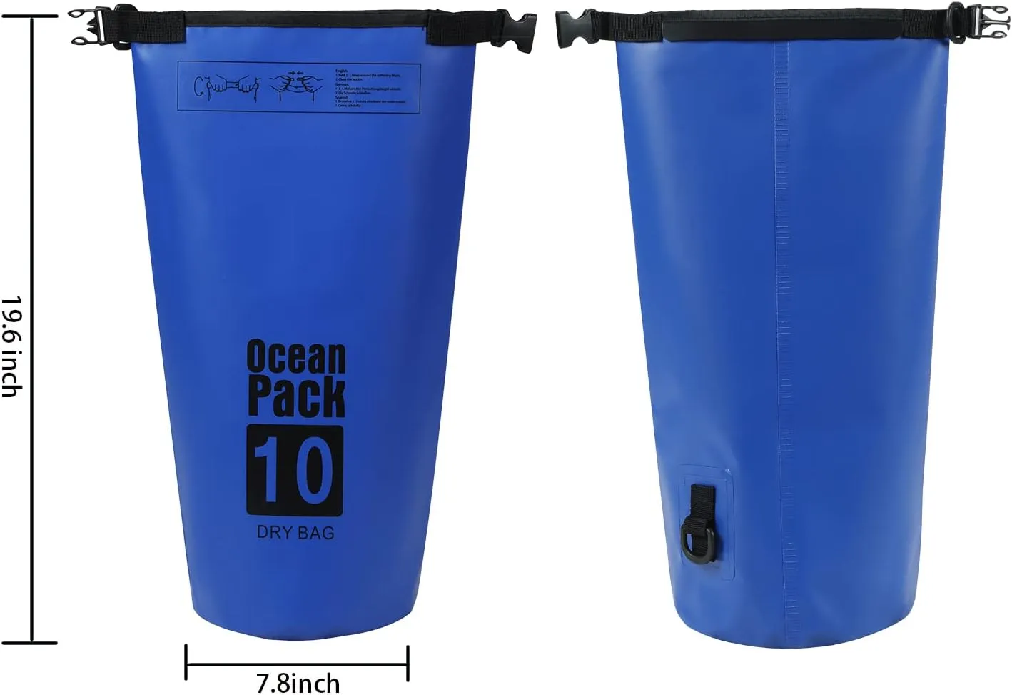 YDYJKI Floating Waterproof Dry Bag for Travel 5L/10L/20L/30L, Roll Top Sack Keeps Gear Dry for Kayaking, Rafting, Boating, Swimming, Camping, Hiking, Beach, Fishing (Sapphire Blue, 10L)