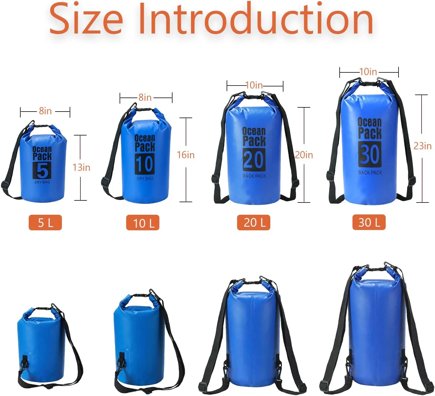YDYJKI Floating Waterproof Dry Bag for Travel 5L/10L/20L/30L, Roll Top Sack Keeps Gear Dry for Kayaking, Rafting, Boating, Swimming, Camping, Hiking, Beach, Fishing (Sapphire Blue, 10L)